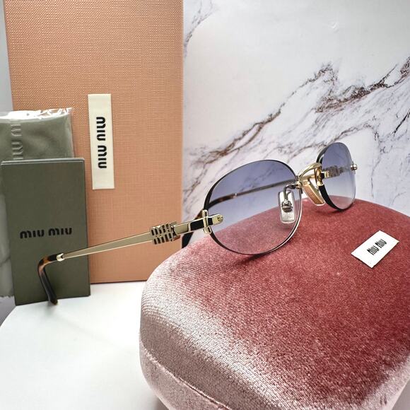 New MIU MIU Sunglasses Oval MU A54S Pale Gold Rimless Gradient Metal ZVN80O main image 9